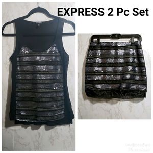 Express 2PC Skirt/Tank Sequin Striped Set XS/2